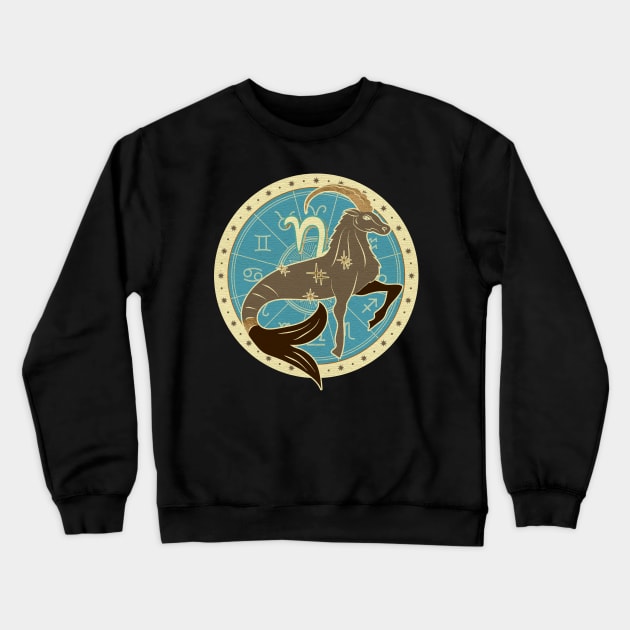 Vintage Capricorn Zodiac Art Crewneck Sweatshirt by Nartissima